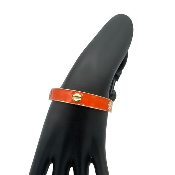 Orange and Gold Enameled Hinged Cuff Bracelet - Picture 2 of 5